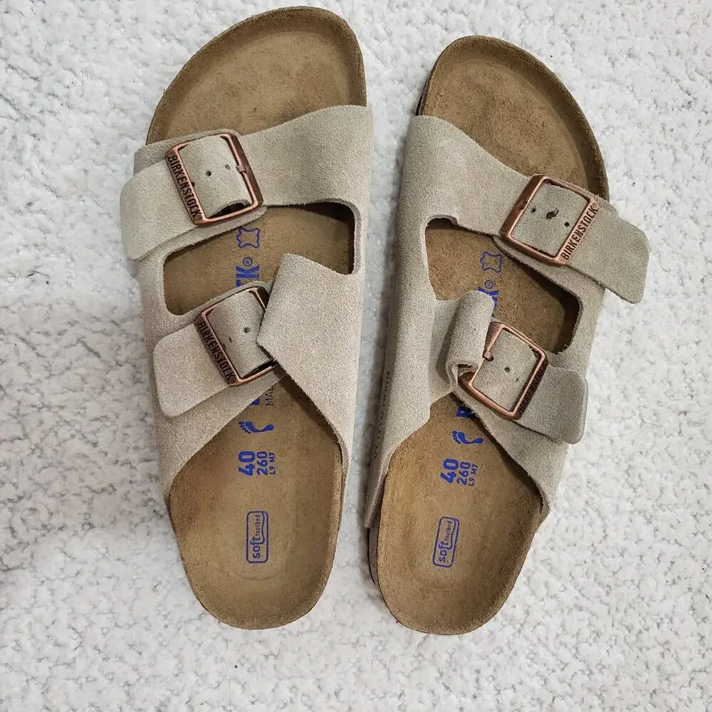 Brand NEW Birkenstock Arizona Soft Footbed Suede leather Taupe Sandals sz 40-9.5
